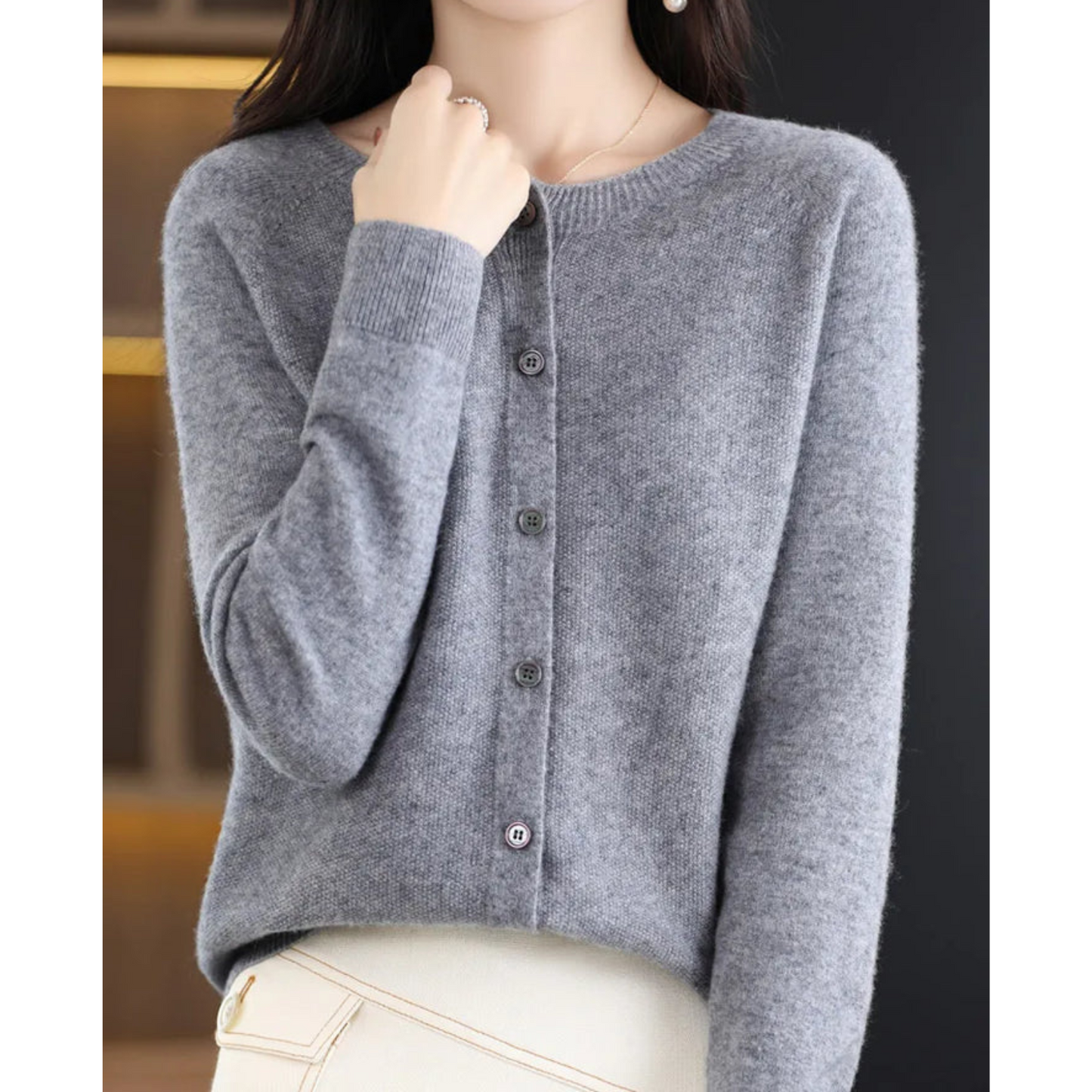Strikket cardigan | Ren Merinould Damer - O-hals | Vanero