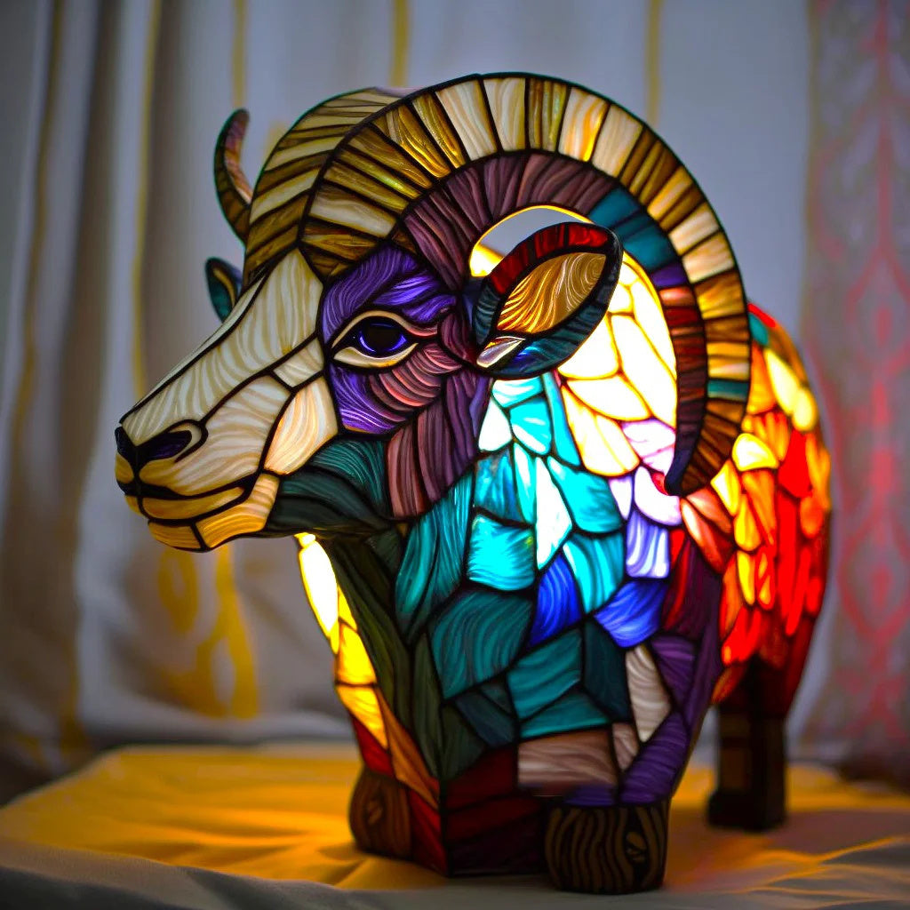 ARTWORK l Lampe med dyr i farvet glas l Vanero