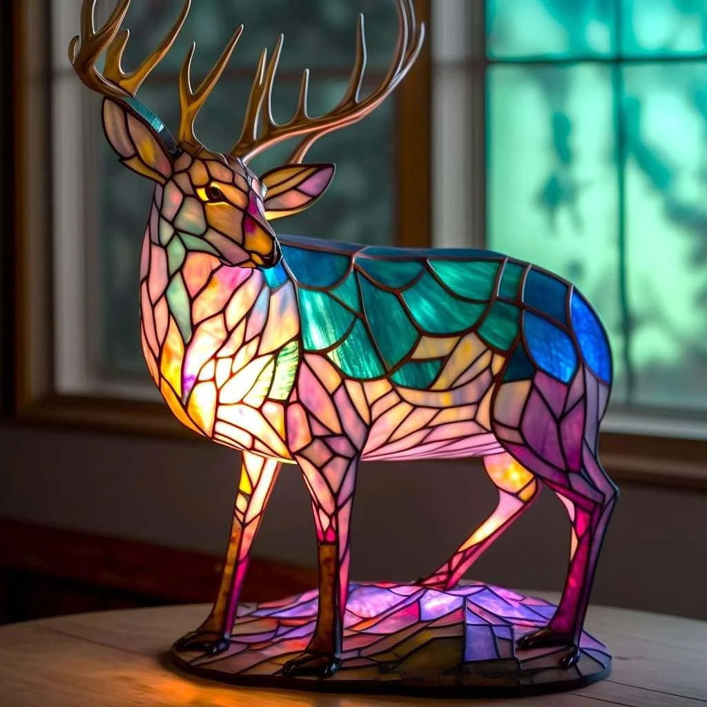 ARTWORK l Lampe med dyr i farvet glas l Vanero