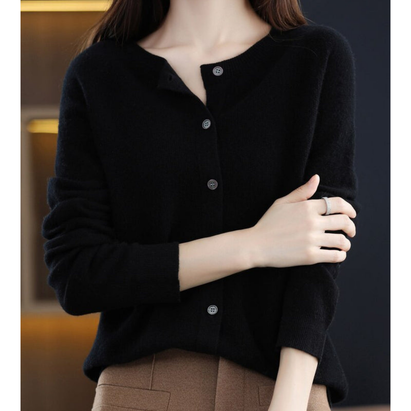 Strikket cardigan | Ren Merinould Damer - O-hals | Vanero