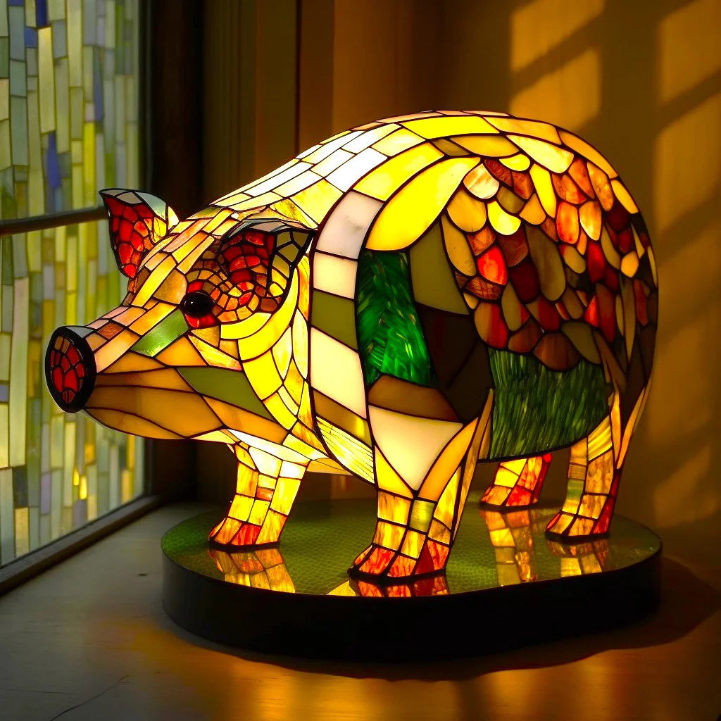 ARTWORK l Lampe med dyr i farvet glas l Vanero