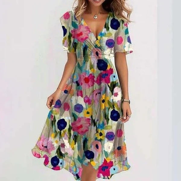 Let Sommerkjole med Blomstermønster | Luftig Chiffon | Perfekt til Sommerdage l Vanero