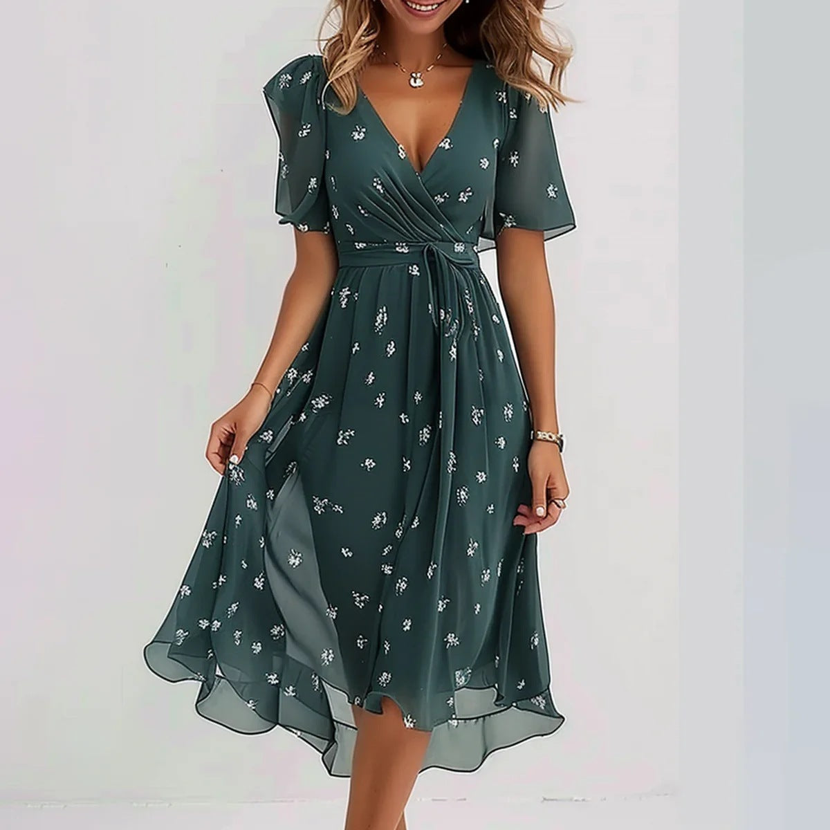Let Sommerkjole med Blomstermønster | Luftig Chiffon | Perfekt til Sommerdage l Vanero