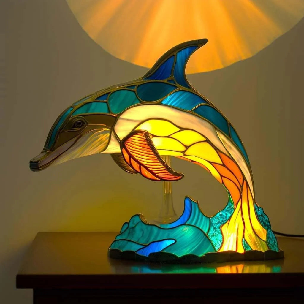 ARTWORK l Lampe med dyr i farvet glas l Vanero