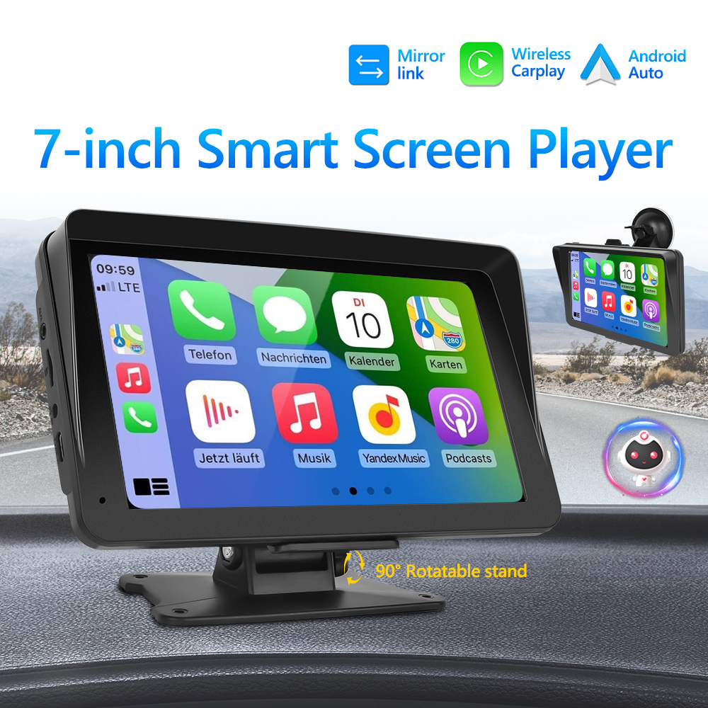 Bærbar Bilskærm Med CarPlay & Android Auto | 7 Tommer HD Displaysystem | Navigation Medier & Håndfri Opkald | Vanero