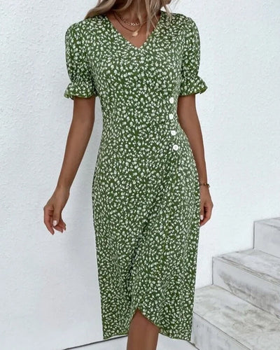Rosa | Stilfuld Blomsterprintet V-hals Wrap Kjole l Vanero