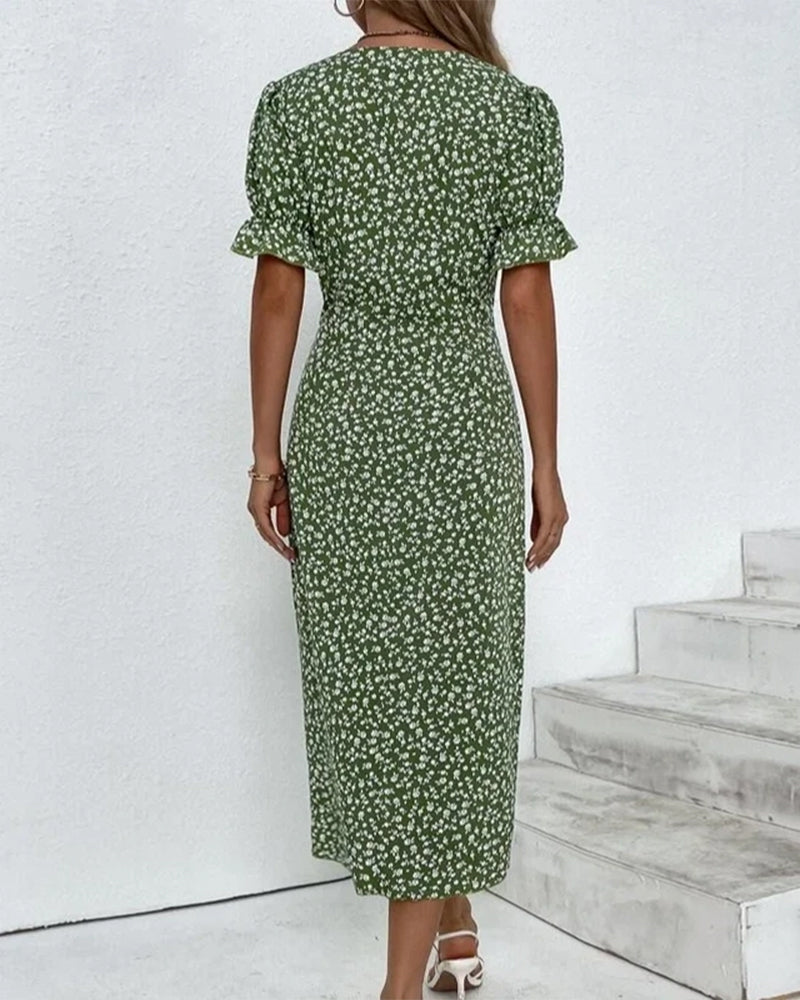 Rosa | Stilfuld Blomsterprintet V-hals Wrap Kjole l Vanero