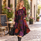 Kjole i Polyesterblanding | Løs Pasform med Boho-Print | V-Hals til Sommerbrug og Ferier | Vanero