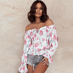 Damebluse Chiffon | Afslappet Pasform Bluse | Blomsterprint med Flæseærmer til Hverdags- og Fritidsbrug | Vanero