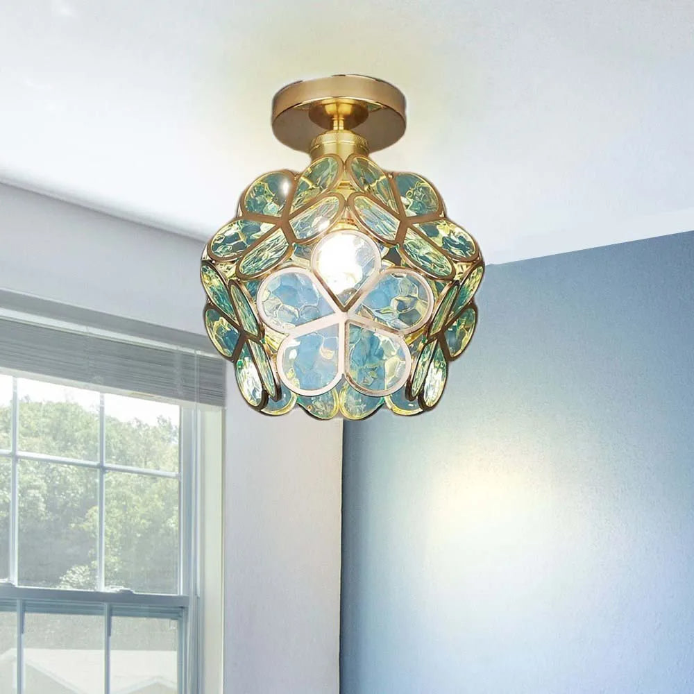 Loftlampe | Blomsterinspireret Glaslampe Med Metalramme | E27 Fatning Til Entré & Opholdsrum | Vanero