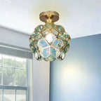 Loftlampe | Blomsterinspireret Glaslampe Med Metalramme | E27 Fatning Til Entré & Opholdsrum | Vanero