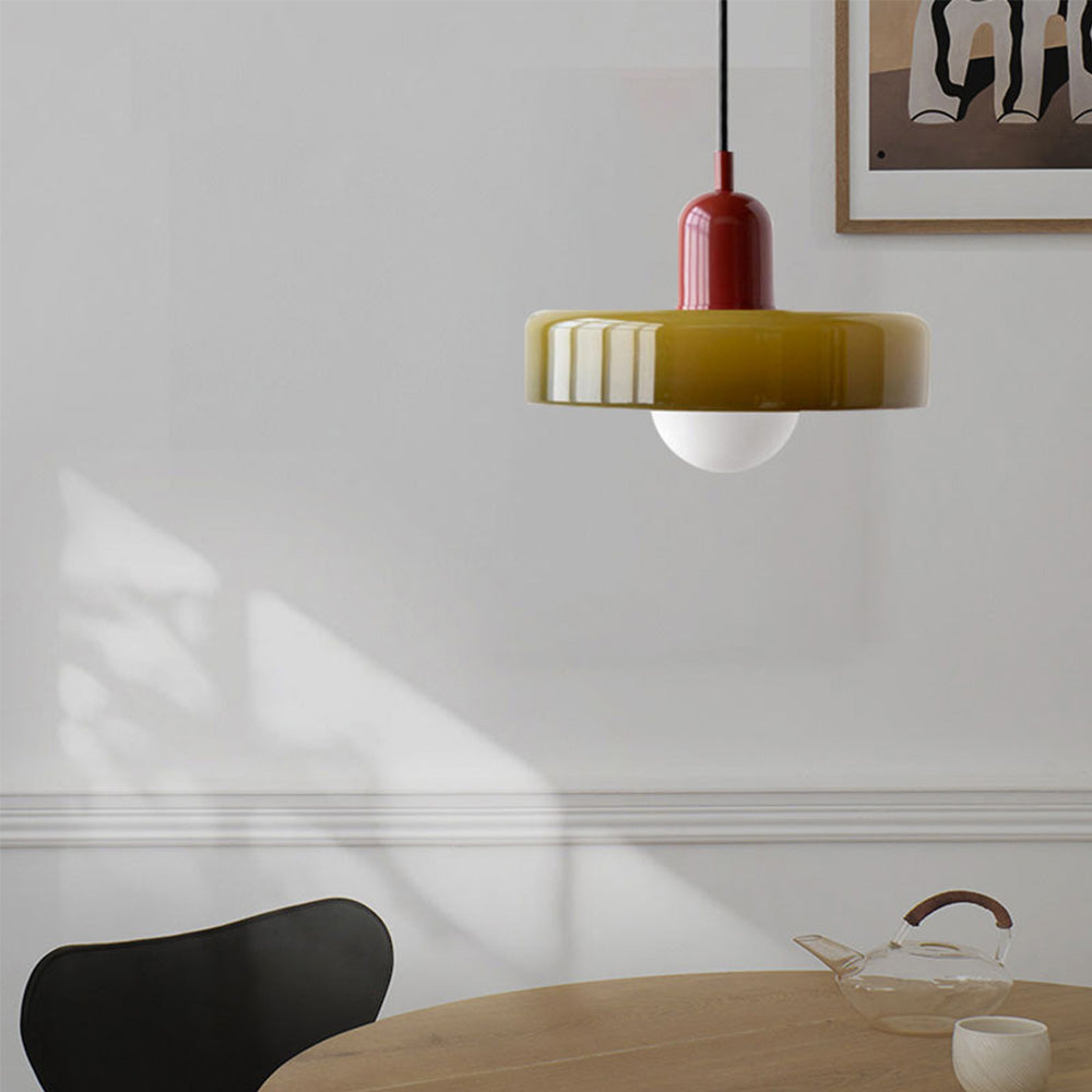 Bauhaus l Pendellampe af Farvet Glas l Vanero