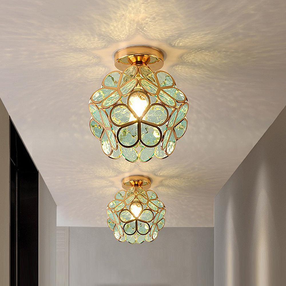 Loftlampe | Blomsterinspireret Glaslampe Med Metalramme | E27 Fatning Til Entré & Opholdsrum | Vanero