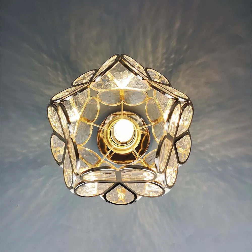 Loftlampe | Blomsterinspireret Glaslampe Med Metalramme | E27 Fatning Til Entré & Opholdsrum | Vanero