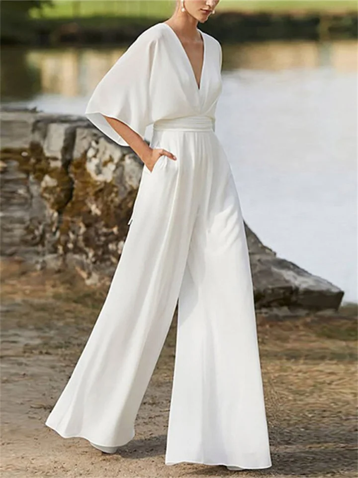 Stilla | elegant jumpsuit med brede ben og v-hals til kvinder | vanero