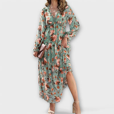 Elle | Blomster V-Hals Maxi Kjole l Vanero