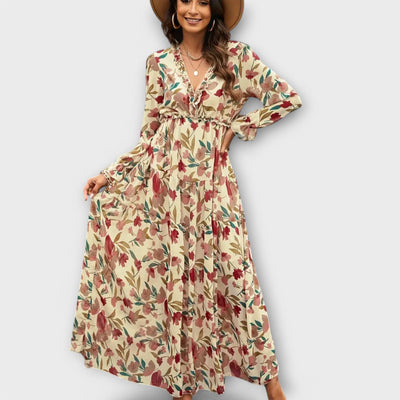 Elle | Blomster V-Hals Maxi Kjole l Vanero