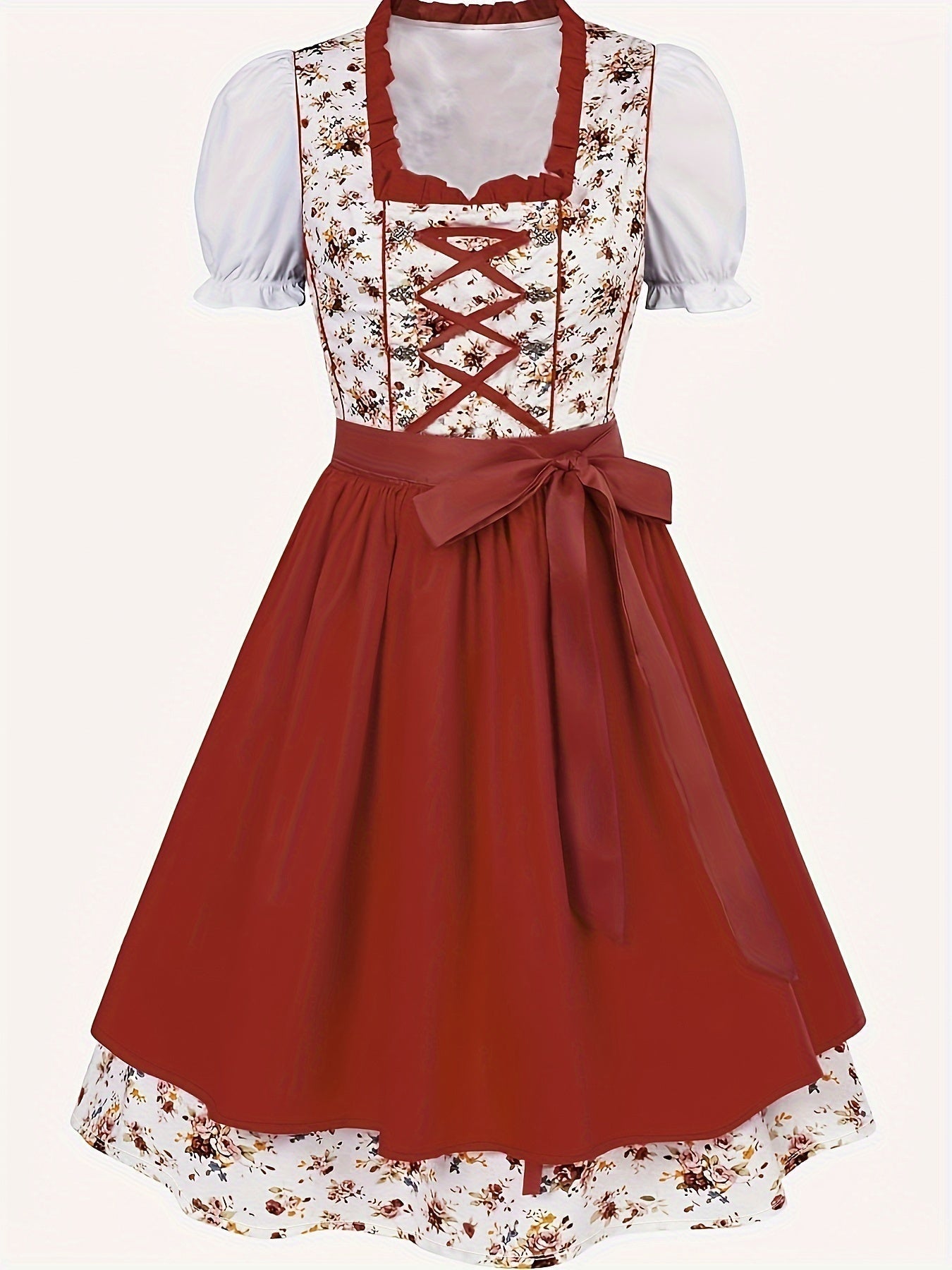 Dame Dirndl Kjole Tekstilmateriale | Almindelig Pasform Folkedragt | Broderet Forklæde Med Snøreliv Til Oktoberfest | Vanero