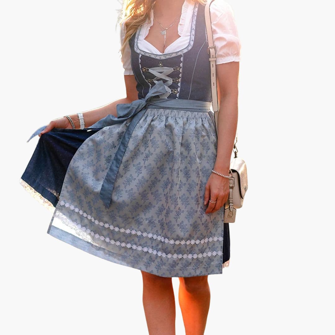 Dame Dirndl Kjole Bomuld | Almindelig Pasform Knælængde Kjole | Snøreliv Med Forklæde Til Festivaler & Kulturelle Arrangementer | Vanero