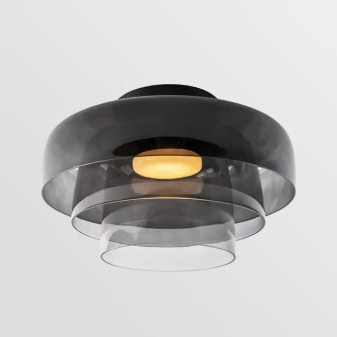 Glas Loftlampe Med Metalkonstruktion | E27 Loftbelysning Til Indendørs Brug | Fås I Ravglas Eller Klart Glas | Vanero