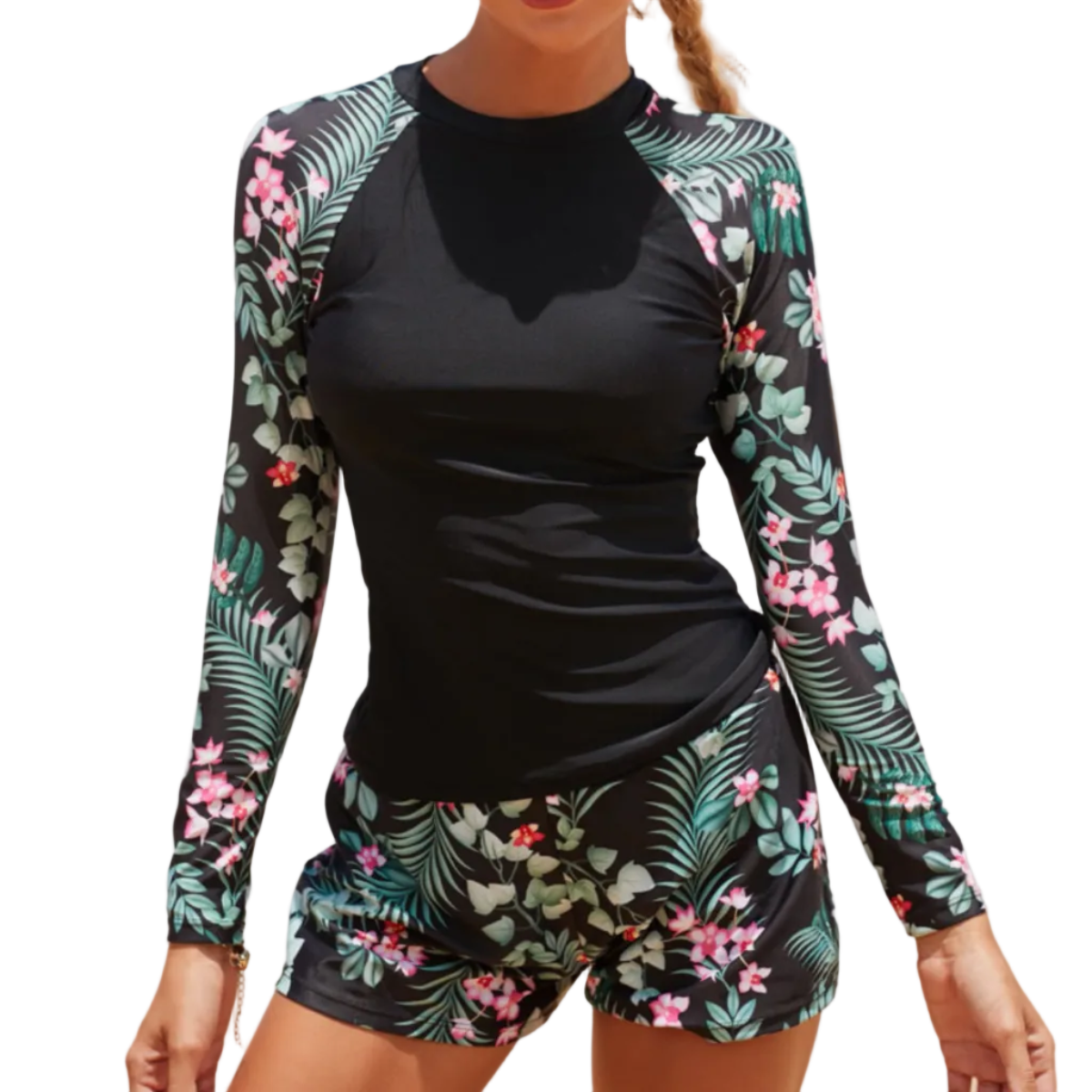 Dame Tankini-Sæt Nylon Elastan | Todelt Badetøj med Tropisk Print | Højtaljet Design til Strand og Poolaktiviteter | Vanero