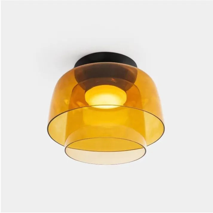 Glas Loftlampe Med Metalkonstruktion | E27 Loftbelysning Til Indendørs Brug | Fås I Ravglas Eller Klart Glas | Vanero