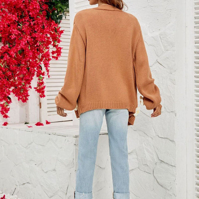 Blomstret Strikket Cardigan | Polyester | Brun, Blomsterdetaljer, Komfortabel l Vanero