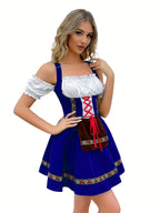 Dame Dirndl Kjole Bomuldsblanding Polyester | Almindelig Pasform Minikjole | Skulderfrit Design Med Snørelukning Til Festivaler | Vanero