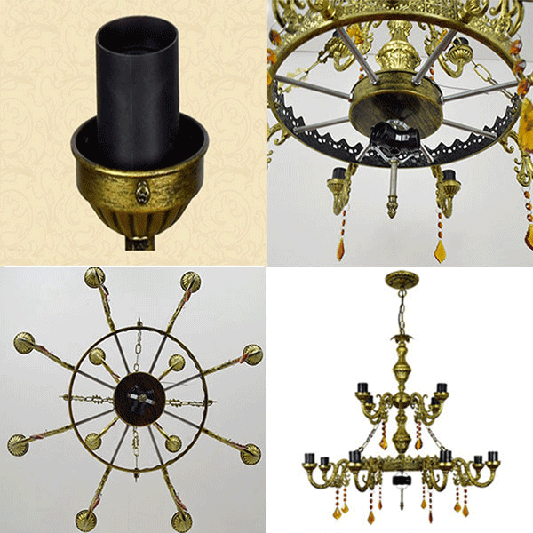 12 Arms Parrot Suspension Light Rustik Fint Glas Kranse Lys | Center Skål i Gul | Vanero