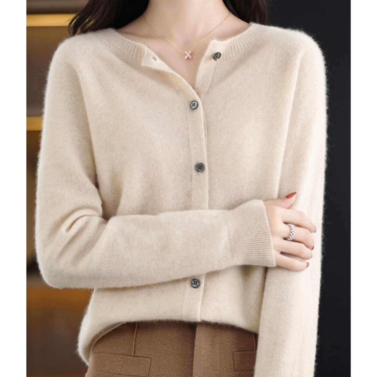 Strikket cardigan | Ren Merinould Damer - O-hals | Vanero