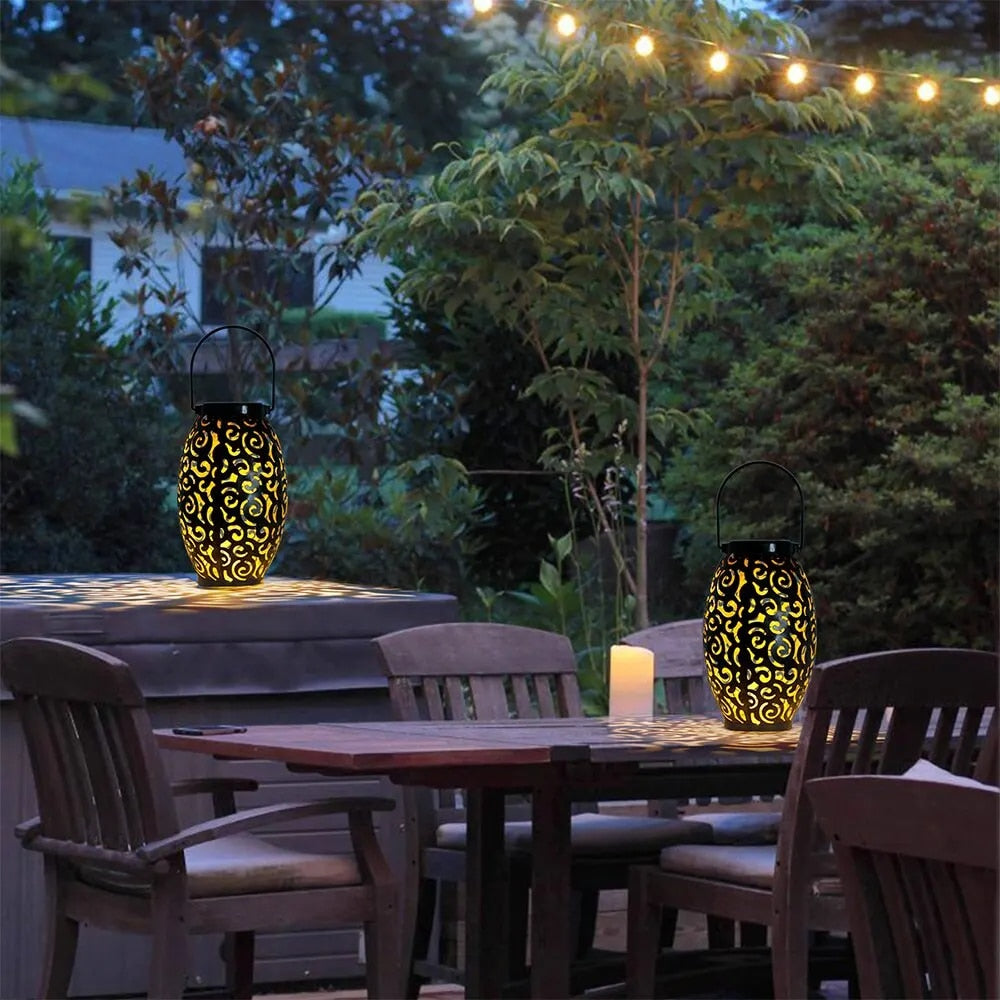 Solcellelanterne Med LED Regneffekt | Automatisk Skumringsaktiveret Udendørs Belysning | Have Altan Terrasse & Stemningslys | Vanero