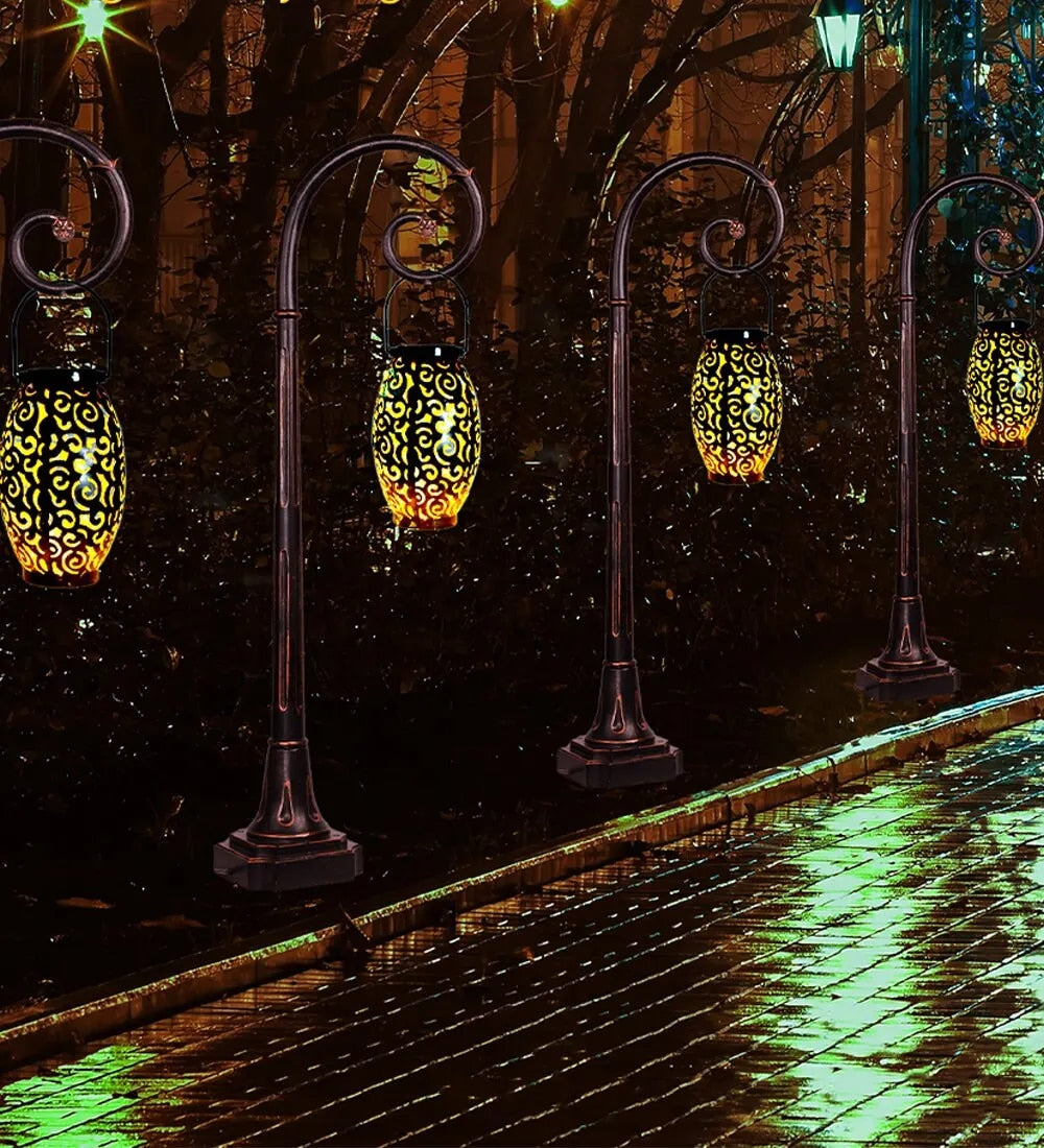 Solcellelanterne Med LED Regneffekt | Automatisk Skumringsaktiveret Udendørs Belysning | Have Altan Terrasse & Stemningslys | Vanero