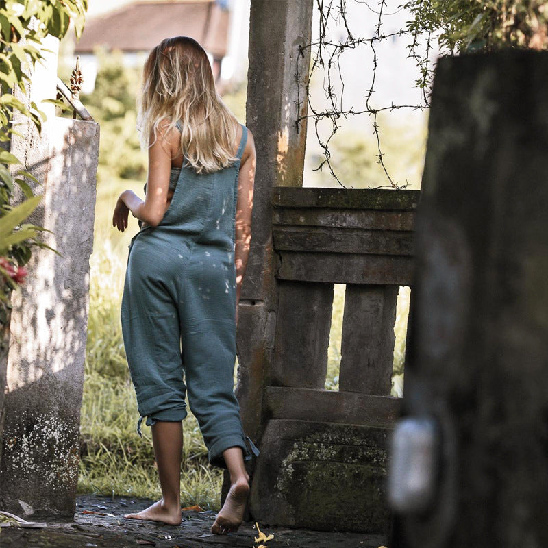 Dame Jumpsuit Bomulds-Polyesterblanding | Relaxed Fit Jumpsuit | Justerbare Stropper Design til Hverdagsbrug & Fritidsaktiviteter | Vanero