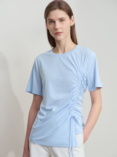 Stilig l rynket bluse med snøring l Vanero