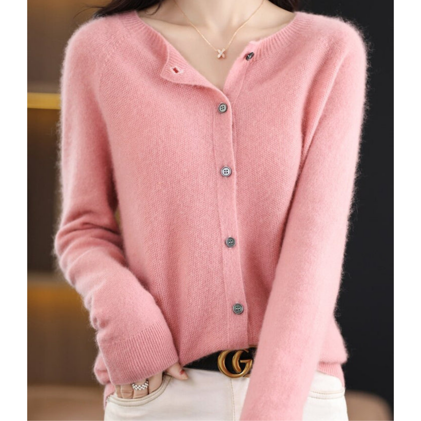 Strikket cardigan | Ren Merinould Damer - O-hals | Vanero