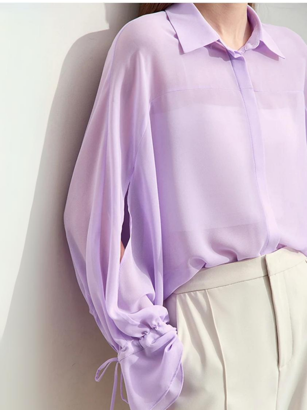 Dame Bluse Chiffonmateriale | Løs Pasform Langærmet Bluse | Rynkede Manchetter Til Arbejde & Hverdagsbrug | Vanero