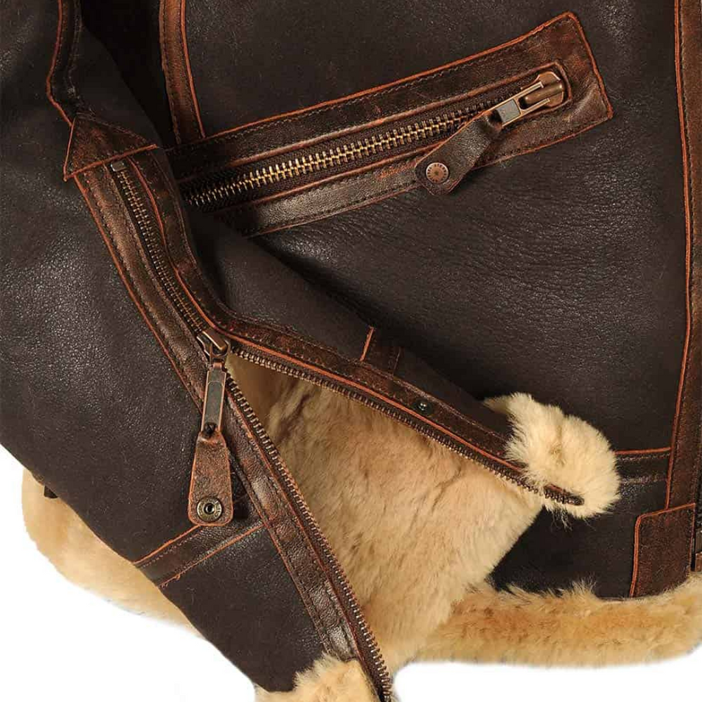 Felix Læderlook Materiale | Regular Fit Pilotjakke | Klassisk Pilotdesign til Kølige Temperaturer & Daglig Brug | Vanero
