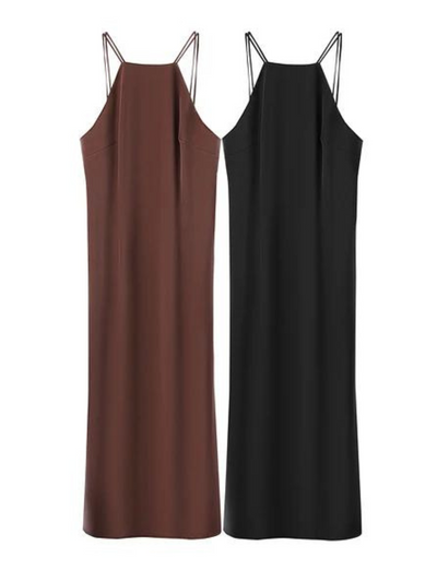 Satin l halterneck midikjole l Vanero