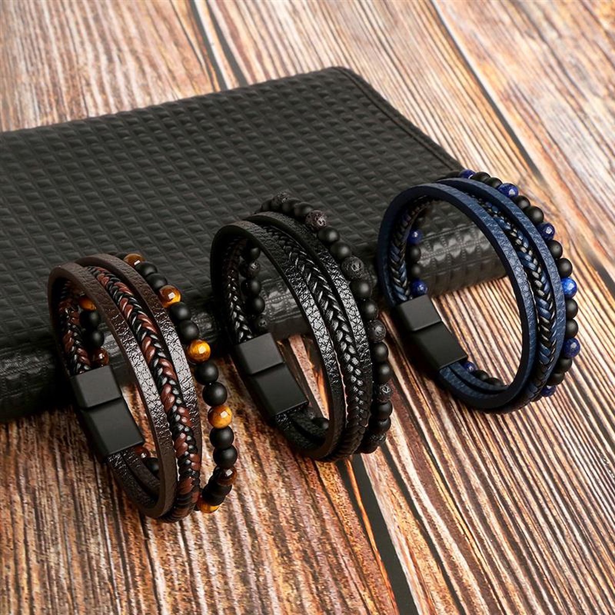 Læderarmbåndsæt Kunstlæder & Perler | Justerbare Håndledsaccessories | Flettet Design Til Hverdagsbrug | Vanero