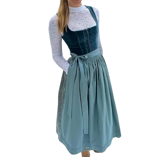 Dame Dirndl Kjole Bomuldsblanding | Almindelig Pasform Traditionel Kjole | Folkemønster Med Forklæde Til Festivaler & Arrangementer | Vanero
