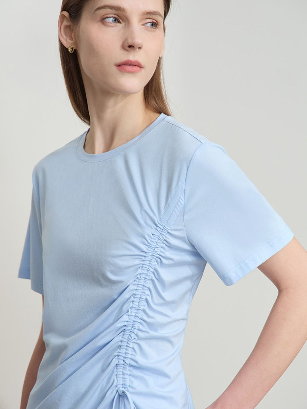 Dame V-Hals Bluse Polyesterblanding | Relaxed Fit Langærmet Top | Justerbar Snøring Til Hverdag & Arbejde | Vanero