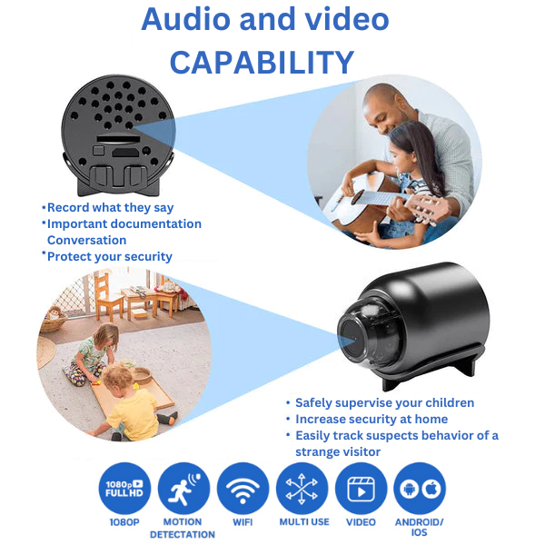 HD Mini WiFi Kamera Med 1080p Optagelse | 160 Graders Vidvinkel Transportabelt Design | Indendørs Overvågning & Fjernvisning | Vanero