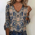 Multicolor Bluse med Print | Langærmet Design i Afslappet Pasform | Hverdagsbrug og Lag-På-Lag | Vanero