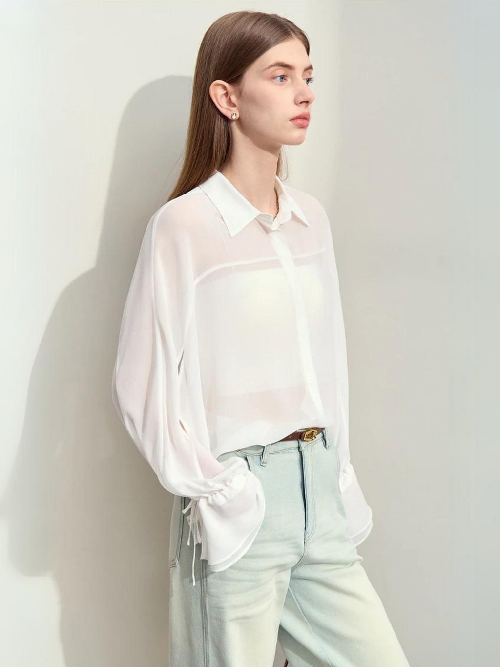 Dame Bluse Chiffonmateriale | Løs Pasform Langærmet Bluse | Rynkede Manchetter Til Arbejde & Hverdagsbrug | Vanero