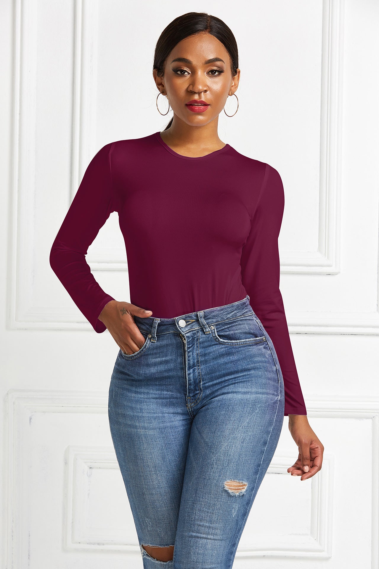 Damer | Langærmet Bodysuit Med Figursyende Snit Og Elegant Rundhalset | Komfortabel & Stilfuld | Vanero
