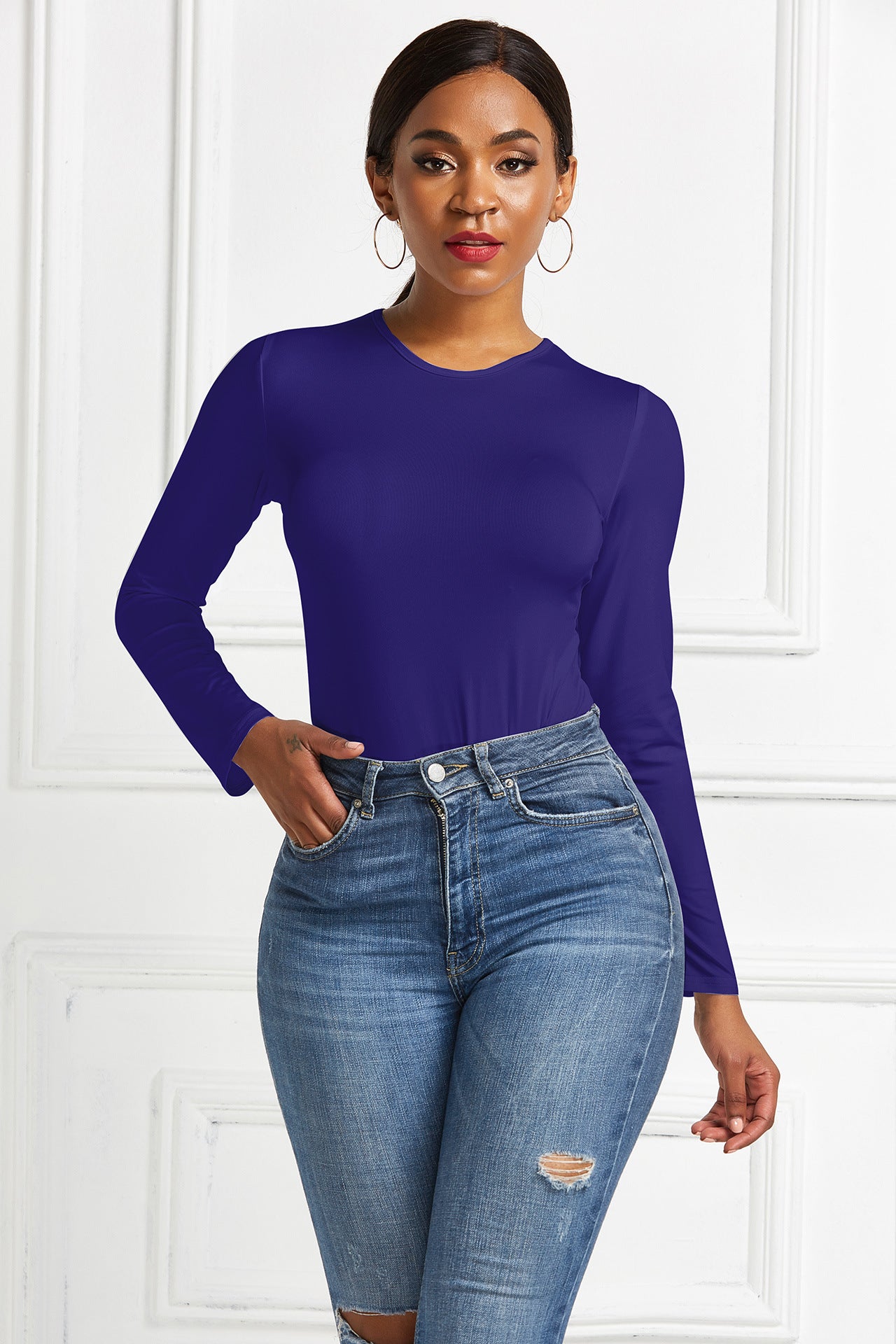 Damer | Langærmet Bodysuit Med Figursyende Snit Og Elegant Rundhalset | Komfortabel & Stilfuld | Vanero