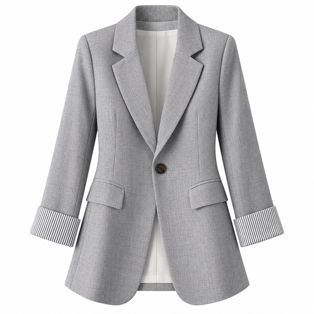 Dame Blazer Med Én Knap | Notch-Revers & Opsmøgede Ærmer | Tailored Jakke Med Klaplommer Til Arbejde & Hverdag | Vanero