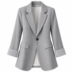Dame Blazer Med Én Knap | Notch-Revers & Opsmøgede Ærmer | Tailored Jakke Med Klaplommer Til Arbejde & Hverdag | Vanero