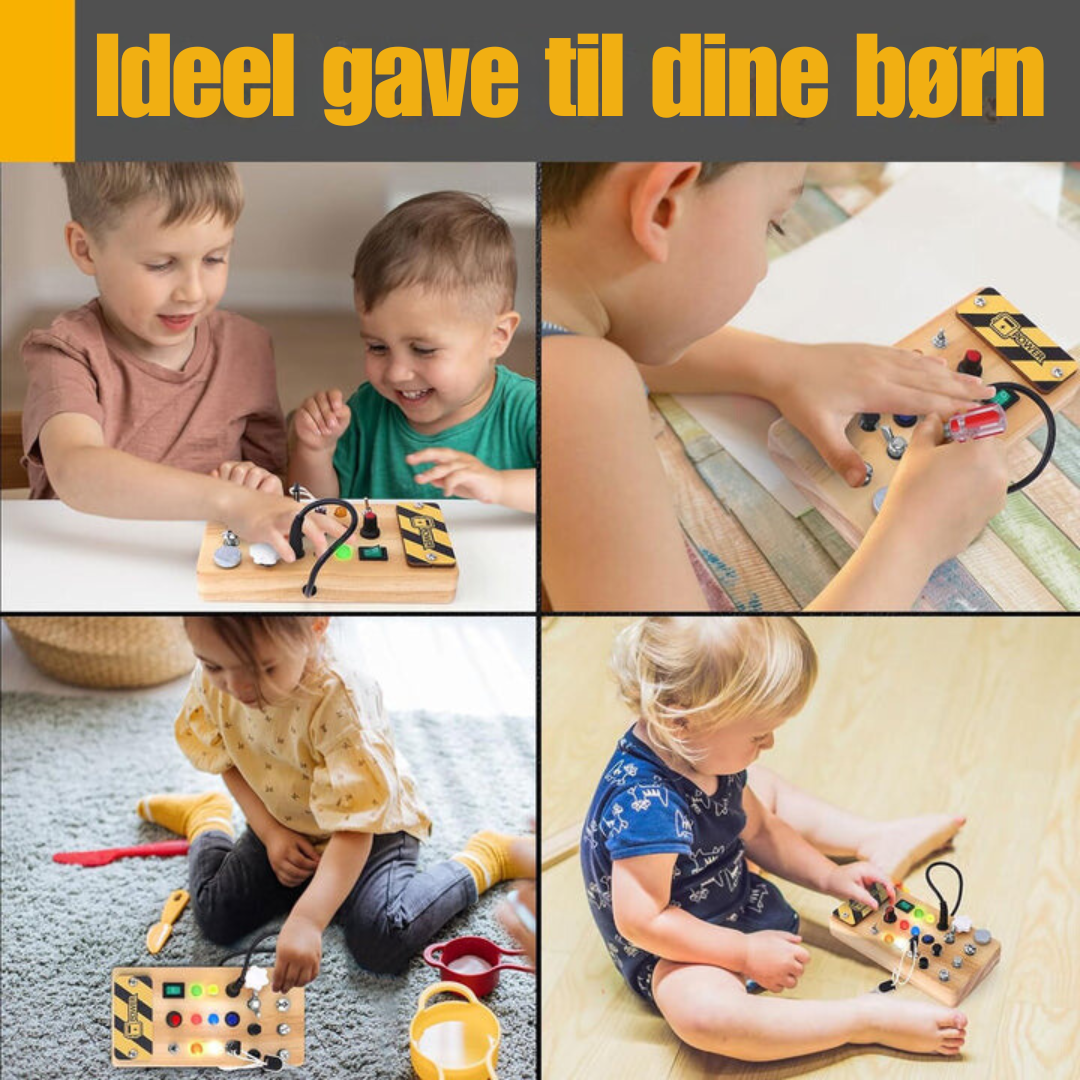 Montessori | Træ Aktivitetsbræt med 8 LED Kontakter - Sanselegetøj & Rejselegetøj (1+ År) | Vanero
