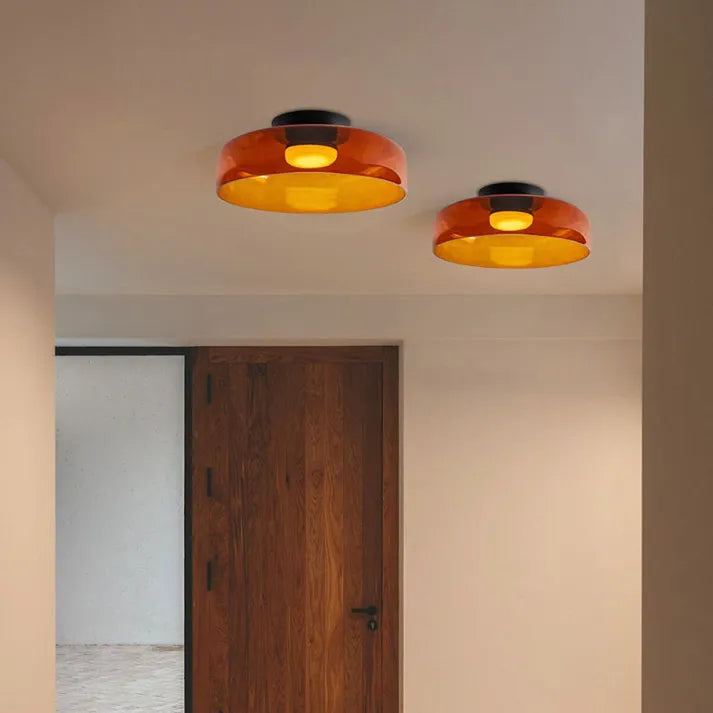 Glas Loftlampe Med Metalkonstruktion | E27 Loftbelysning Til Indendørs Brug | Fås I Ravglas Eller Klart Glas | Vanero